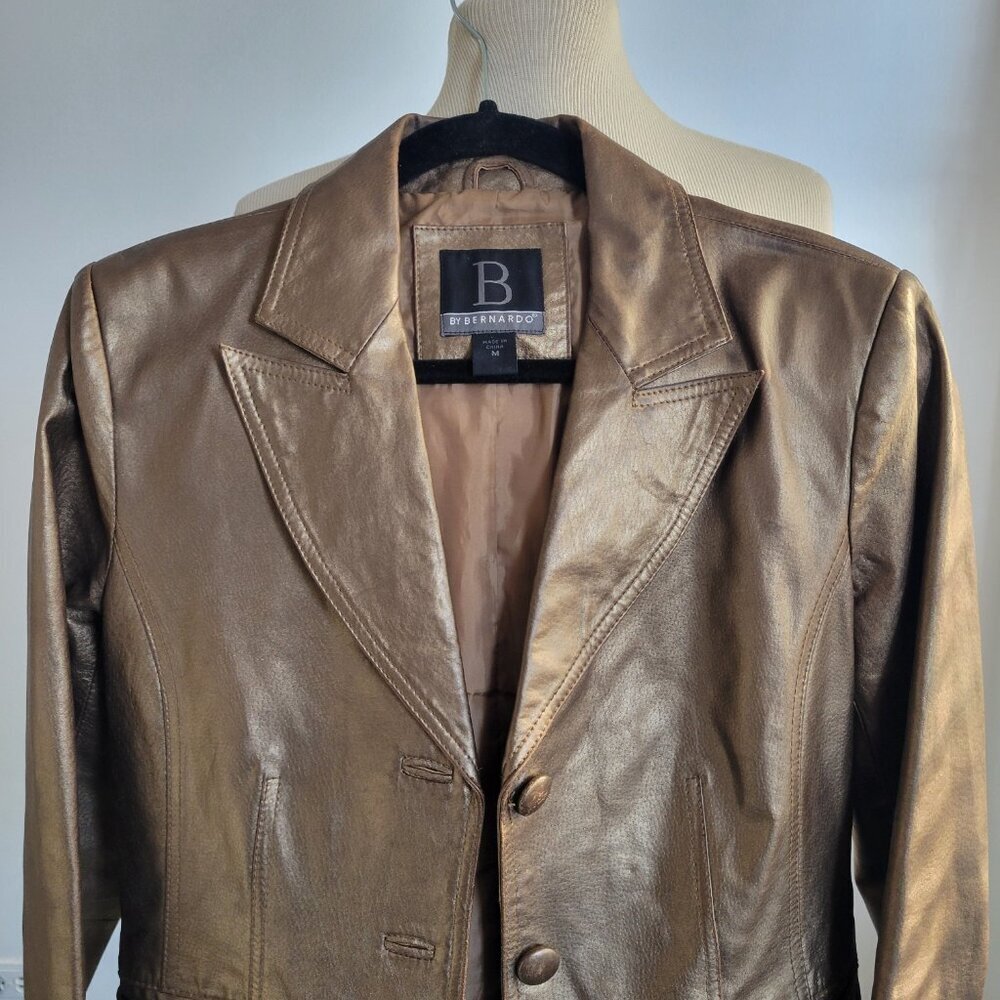 Bernardo Bronze Genuine Leather Blazer Jacket (Size: M) - Picture 5 of 16